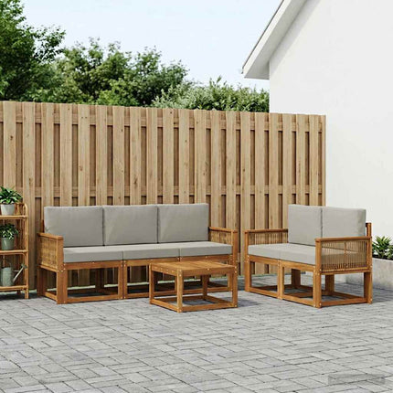 Utomhussoffset 6 pcs Naturlig och ljusgrå Polyester