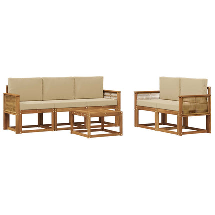 Utomhussoffset 6 pcs Naturlig och Beige Polyester