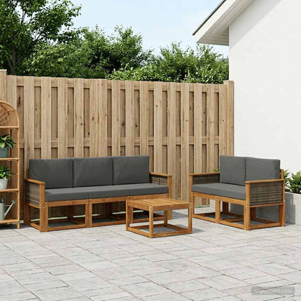 Utomhussoffset med kudde 6 pcs Naturlig och Antracit