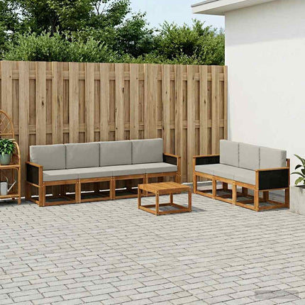 Utomhussoffset med kudde 7 pcs Naturlig och ljusgrå