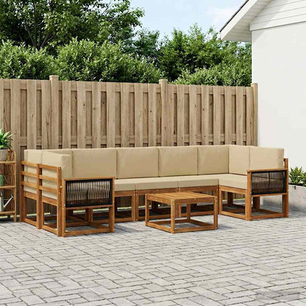 Utomhussoffset 6 pcs Naturlig Massivt akaciaträ och polyester
