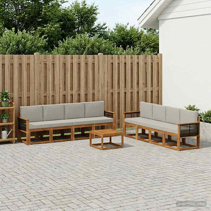 Utomhussoffset med kudde 7 pcs Naturlig och ljusgrå