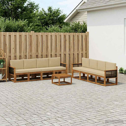 Utomhussoffset 7 pcs Naturlig Massivt akaciaträ och polyester