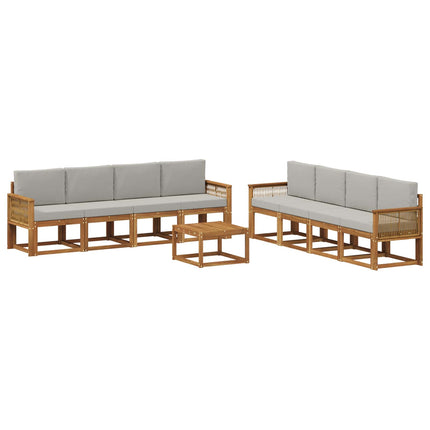 Utomhussoffset 9 pcs Naturlig och ljusgrå Polyester
