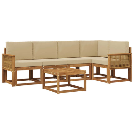 Utomhussoffset 6 pcs Naturlig och Beige Massivt Akaciaträ