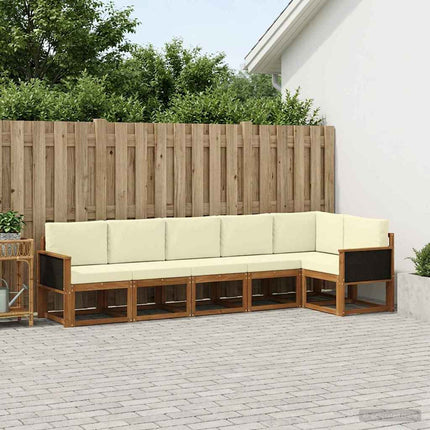 Utomhussoffset med kudde 6 pcs Naturlig och Grädde Polyester