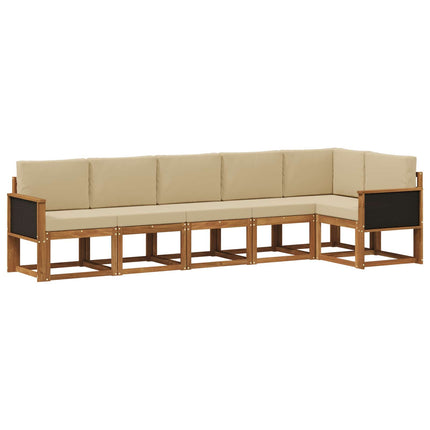 Utomhussoffset med kudde 6 pcs Naturlig och Beige Polyester
