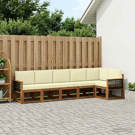 Utomhussoffset med kudde 6 pcs Naturlig och Grädde Polyester