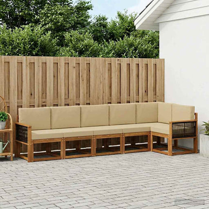 Utomhussoffset med kudde 6 pcs Naturlig och Beige Polyester