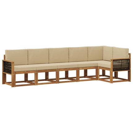 Utomhussoffset med kudde 6 pcs Naturlig och Beige Polyester