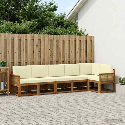 Utomhussoffset med kudde 6 pcs Naturlig och Grädde Polyester