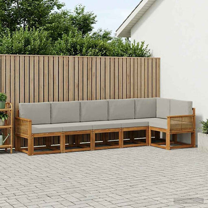 Utomhussoffset med kudde 6 pcs Naturlig och ljusgrå Polyester