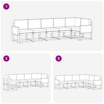 Utomhussoffset med kudde 6 pcs Naturlig och ljusgrå Polyester