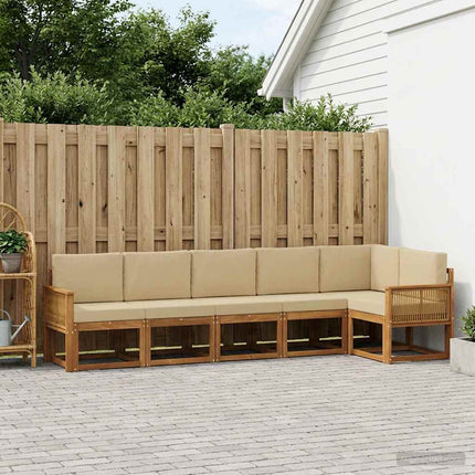 Utomhussoffset med kudde 6 pcs Naturlig och Beige Polyester