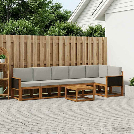 Utomhussoffset med kudde 7 pcs Naturlig och ljusgrå Polyester