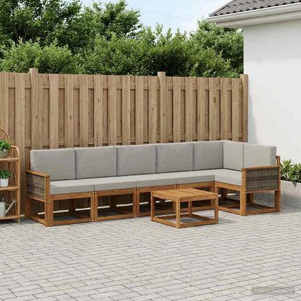 Utomhussoffset med kudde 7 pcs Naturlig och ljusgrå Polyester