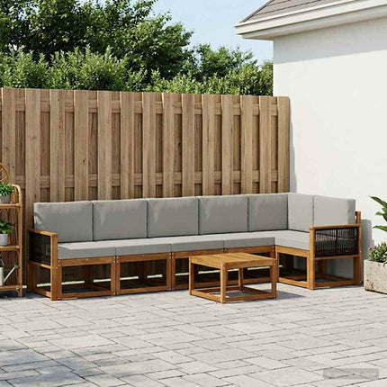 Utomhussoffset med kudde 7 pcs Naturlig och ljusgrå Polyester