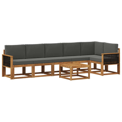 Utomhussoffset med kudde 7 pcs Naturlig och Antracit Polyester