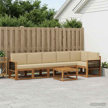 Utomhussoffset med kudde 7 pcs Naturlig och Beige Polyester
