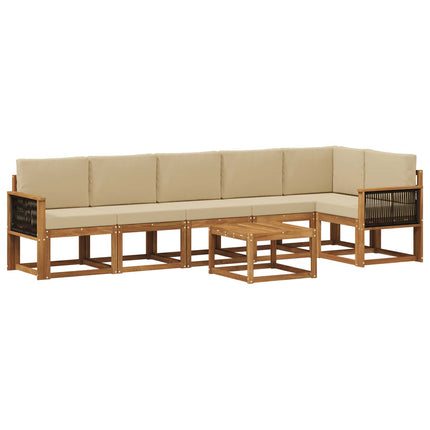 Utomhussoffset med kudde 7 pcs Naturlig och Beige Polyester