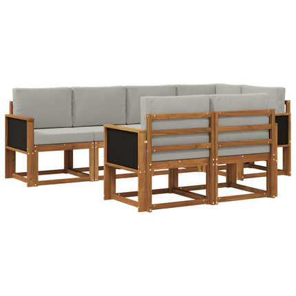 Utomhussoffset med kudde 7 pcs Naturlig och ljusgrå Polyester