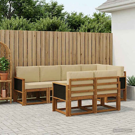 Utomhussoffset med kudde 7 pcs Naturlig och Beige Polyester