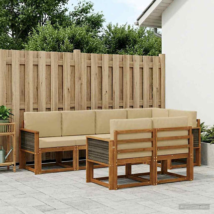 Utomhussoffset med kudde 7 pcs Naturlig och Beige Polyester