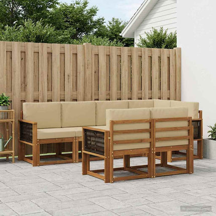 Utomhussoffset med kudde 7 pcs Naturlig och Beige Polyester