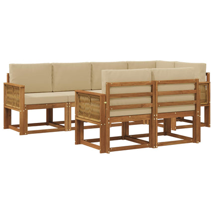 Utomhussoffset med kudde 7 pcs Naturlig och Beige Polyester