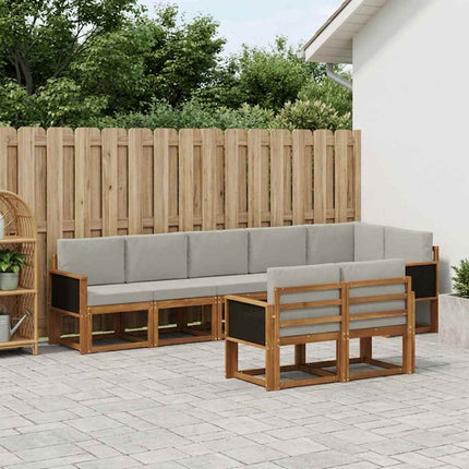 Utomhussoffset med kudde 8 pcs Naturlig och ljusgrå Polyester