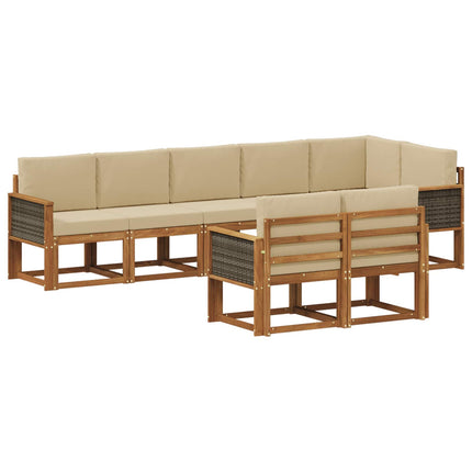 Utomhussoffset med kudde 8 pcs Naturlig och Beige Polyester