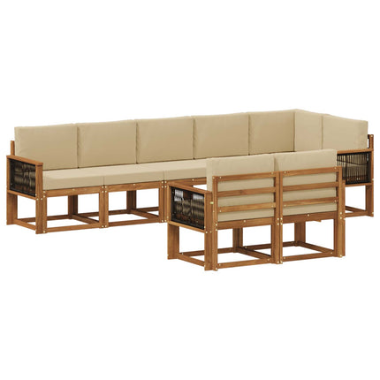 Utomhussoffset med kudde 8 pcs Naturlig och Beige Polyester