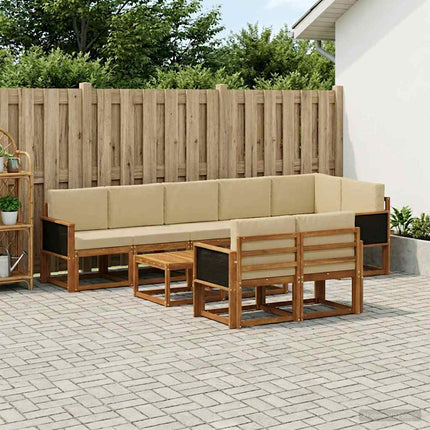 Utomhussoffset med kudde 9 pcs Naturlig och Beige Polyester