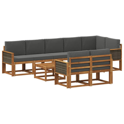 Utomhussoffset med kudde 9 pcs Naturlig och Antracit Polyester