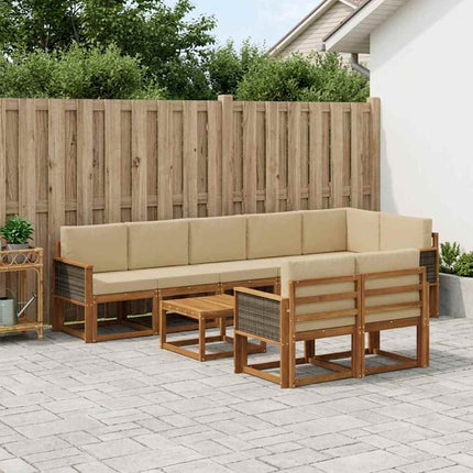 Utomhussoffset med kudde 9 pcs Naturlig och Beige Polyester