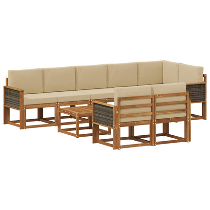 Utomhussoffset med kudde 9 pcs Naturlig och Beige Polyester