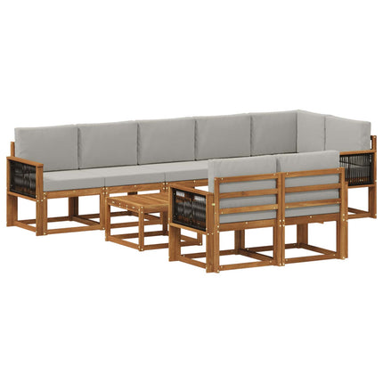 Utomhussoffset med kudde 9 pcs Naturlig och ljusgrå Polyester