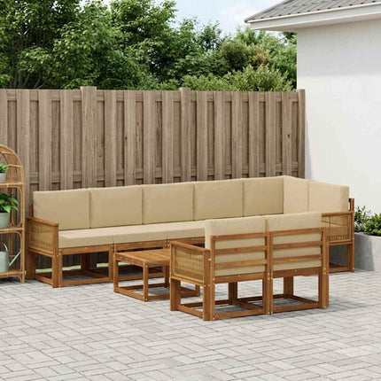 Utomhussoffset med kudde 9 pcs Naturlig och Beige Polyester