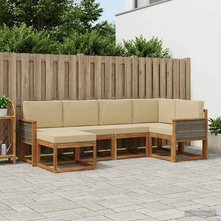 Utomhussoffset med kudde 6 pcs Naturlig och Beige Polyester