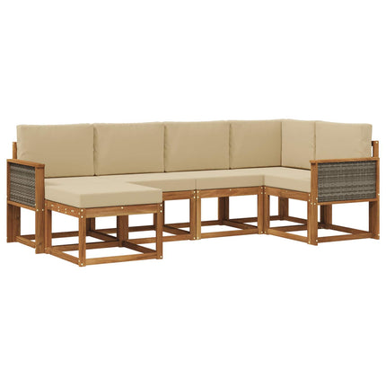 Utomhussoffset med kudde 6 pcs Naturlig och Beige Polyester