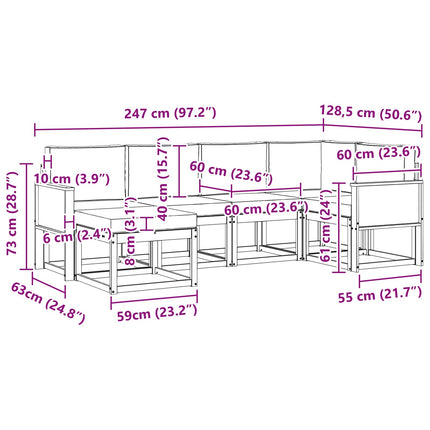 Utomhussoffset 6 pcs Naturlig och Antracit Massivt Akaciaträ