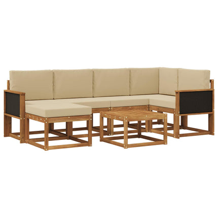Utomhussoffset 7 pcs Naturlig och Beige Massivt Akaciaträ