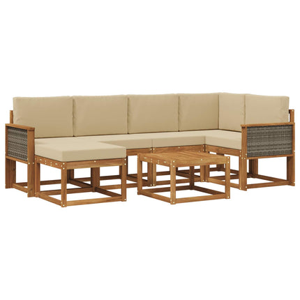 Utomhussoffset 7 pcs Naturlig och Beige Massivt Akaciaträ