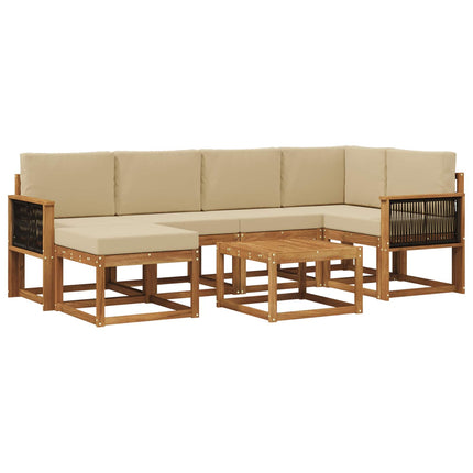 Utomhussoffset 7 pcs Naturlig och Beige Massivt Akaciaträ