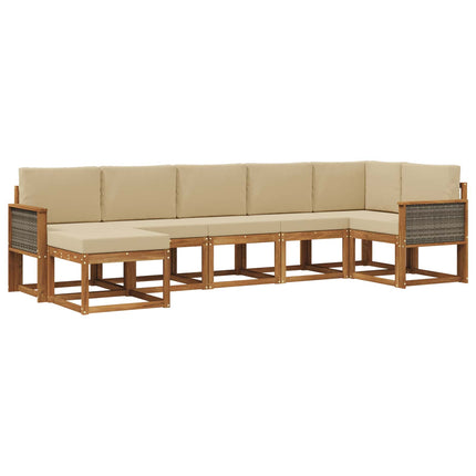 Utomhussoffset med kudde 7 pcs Naturlig och Beige Polyester