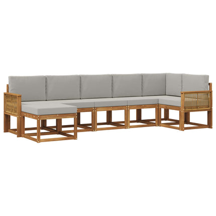 Utomhussoffset med kudde 7 pcs Naturlig och ljusgrå Polyester