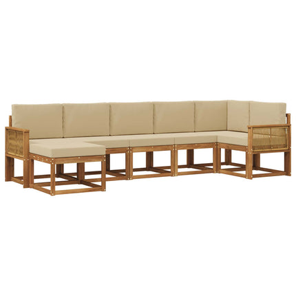 Utomhussoffset med kudde 7 pcs Naturlig och Beige Polyester