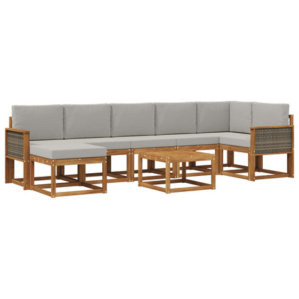 Utomhussoffset med kudde 8 pcs Naturlig och ljusgrå Polyester