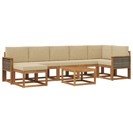 Utomhussoffset med kudde 8 pcs Naturlig och Beige Polyester