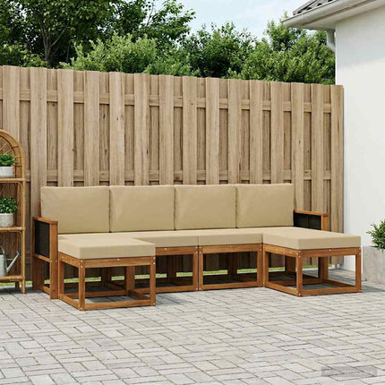 Utomhussoffset med kudde 6 pcs Naturlig och Beige Polyester